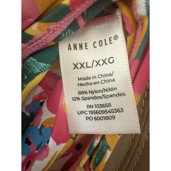 Anne Cole V-Wire Floral Bikini Top &  Convertible Bottom -Pink, Yellow, Green 2X - Picture 6 of 16